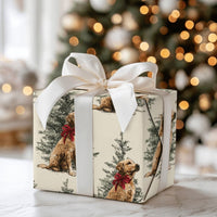 Vintage Dog Holiday Gift Wrap, Golden Retriever Christmas Wrapping Paper, Adorable Pet Lover Wrapping Paper, Festive Xmas Gift Wrapping Paper