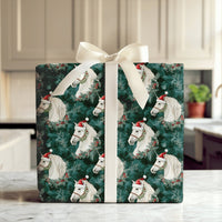 White Stallion Santa Hat Gift Wrap, Horse Christmas Wrapping Paper, Equestrian Christmas Wrapping Paper, Holiday Horse Wrapping Paper Roll