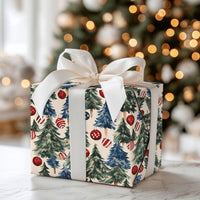 Red White Blue Tree Holiday Wrapping Paper, Americana Patriotic Christmas Wrapping Paper, Star Ornament Gift Wrap, Rustic Xmas Paper Roll