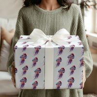 Coastal Holiday Gift Wrap, Jellyfish Christmas Wrapping Paper, Santa Hat Sea Life Present Wrap Roll, Ocean Lover Christmas Wrapping Paper