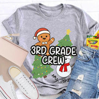 Snowman Tree Custom Holiday Shirt, Personalized Third Grade Crew Christmas T-Shirt, 3rd Grade Teacher Tee, Custom School Christmas Shirt