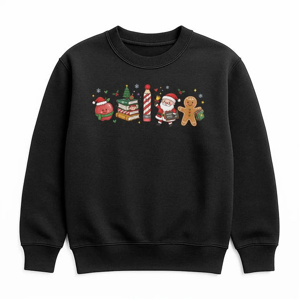 Retro Santa Gingerbread Crewneck, Adorable Christmas Characters Sweatshirt, Kawaii Holiday Pullover, Festive Xmas Sweater Pre