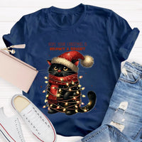 Adorable Holiday Cat Graphic Tee, Meowy and Bright Christmas Cat Teacher T-Shirt, Festive School Teacher Shirt, Humorous Cat Lover Xmas Top