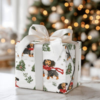 Winter Wiener Dog Wrapping Paper, Long Haired Dachshund Christmas Wrapping Paper, Holiday Puppy Wrapping Paper, Festive Gift Wrap Roll