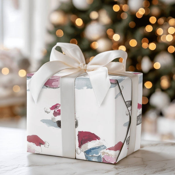Christmas Sports Gift Wrap, Hockey Puck Santa Hat Wrapping Paper, Adorable Hockey Holiday Paper, Festive Winter Wrapping Pape
