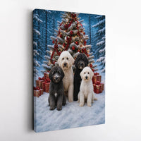 Doodle Dogs Christmas Tree Print, Goldendoodle Christmas Canvas Wall Art, Snowy Winter Holiday Dog Canvas, Festive Pet Lover Wall Decor Present