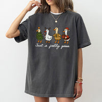 Humorous Holiday Goose Duck Tee, Jolly Goose Christmas T-Shirt, Adorable Festive Goose Graphic Shirt, Retro Xmas Goose Lover Tee, Holiday Fan Present