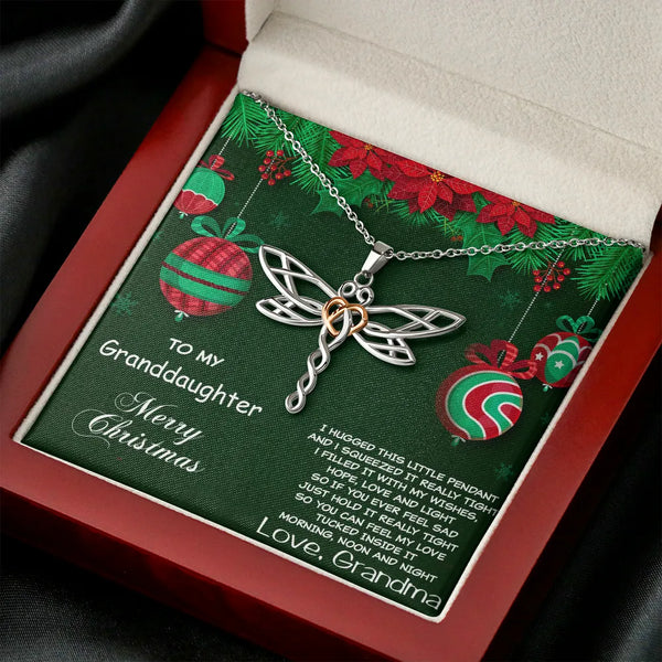 Rose Gold Heart Dragonfly Necklace, Granddaughter Dragonfly Pendant Necklace, Stainless Steel Animal Charm Necklace, Christma