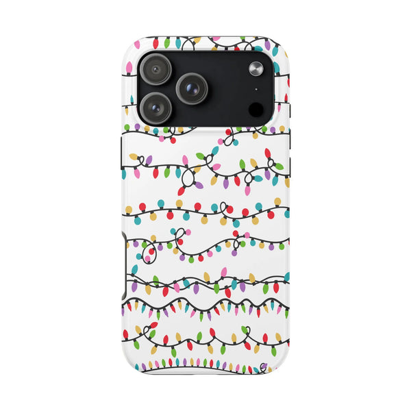 Holiday String Light Pattern Cover, Christmas Lights iPhone Case, Dual Layer Polycarbonate Case, Festive Winter Xmas Aestheti