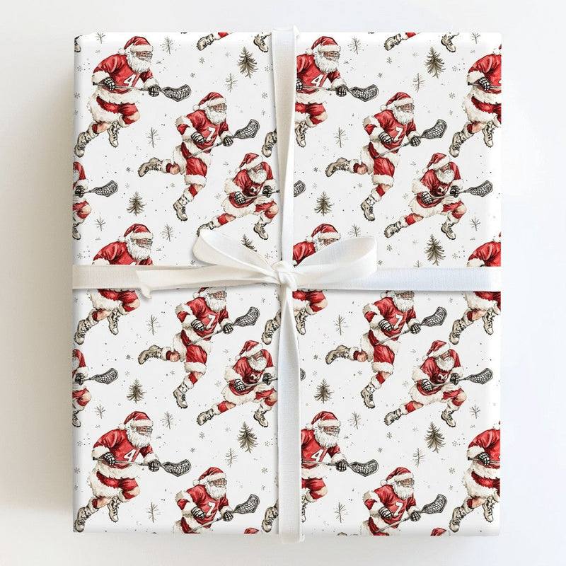Sporty Lacrosse Christmas Gift Wrap, Lacrosse Santa Wrapping Paper, Lax Santa Holiday Wrapping Paper, Lacrosse Player Christmas Gift Wrap