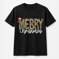 Retro Cheetah Print Holiday Graphic Tee, Merry Christmas Leopard T-Shirt, Festive Xmas Shirt, Adorable Winter Family Graphic Tee