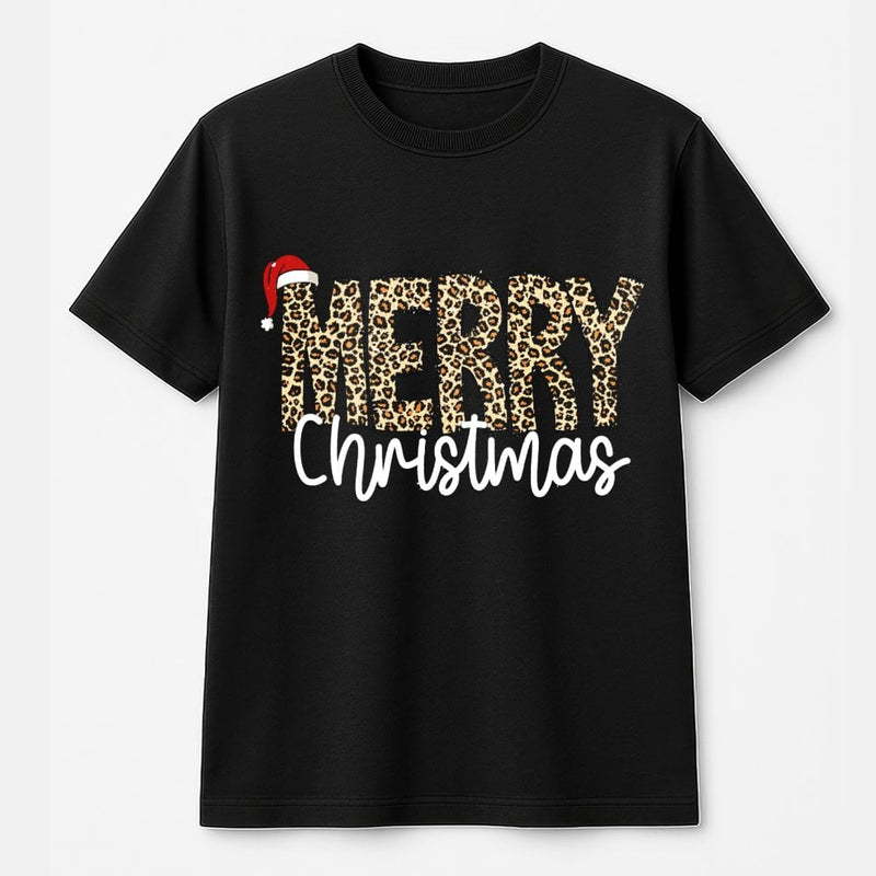 Retro Cheetah Print Holiday Graphic Tee, Merry Christmas Leopard T-Shirt, Festive Xmas Shirt, Adorable Winter Family Graphic Tee