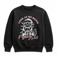 Grumpy Cat Tangled in Lights Sweater, Humorous Christmas Cat Sweatshirt, Sarcastic Xmas Cat Lover Crewneck, Holiday Kitty Pullover Present