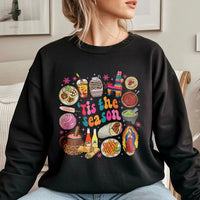 Tis the Season Food Graphic Sweatshirt, Mexican Christmas Sweatshirt, Hispanic Holiday Crewneck, Festive Mexican Xmas Pullover Sweater