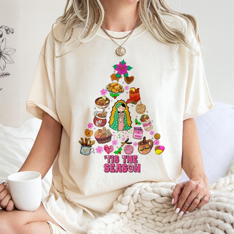 Feliz Navidad Holiday Food Tee, Mexican Christmas Tree T-Shirt, Mexican Food Xmas Graphic Shirt, Adorable Festive Hispanic T-Shirt, Present