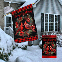 Winter Bird Buffalo Plaid Yard Flag, Cardinal Merry Christmas Garden Flag, Double-Sided Holiday Lawn Banner, Festive Outdoor Decor