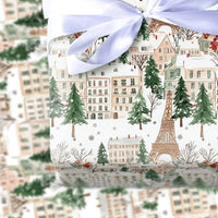 Eiffel Tower Christmas Gift Wrap, Snowy Paris Wrapping Paper, Watercolor France Winter Gift Wrap, Holiday Present Paper, Travel Lover Present