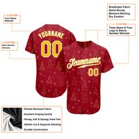 Red and Gold Snow Holiday Jersey Shirt, Custom Christmas Baseball Jersey, Stitched Personalized Xmas Uniform, Sports Fan Holiday Present