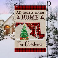 All Hearts Come Home for Christmas Yard Flag, Maryland Christmas Garden Flag, Buffalo Plaid State Pride Lawn Flag, Winter Holiday Decor