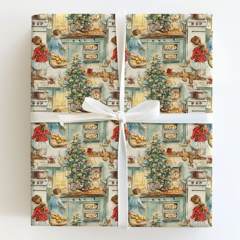 Nostalgic Kitchen Holiday Gift Wrap, Vintage Christmas Baking Wrapping Paper, Storybook Holiday Tree Wrapping Paper, Festive Xmas Gift Wrap