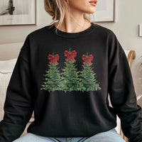 Coquette Red Bow Christmas Sweater, Christmas Tree Sweatshirt, Aesthetic Holiday Tree Crewneck, Adorable Winter Pullover, Xmas Present for Women