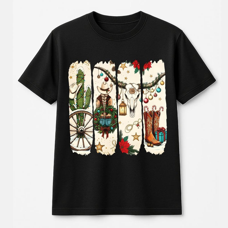 Western Boots Christmas Shirt, Cowgirl Christmas T-Shirt, Festive Country Graphic Tee, Retro Xmas Tee, Western Christmas Present for Women
