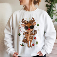 Leopard Print Reindeer Sweatshirt, Boujee Reindeer Sweatshirt, Christmas Deer Holiday Crewneck, Adorable Winter Pullover Reindeer Sweatshirt