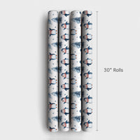 Watercolor Pine Tree Gift Wrap, Adorable Penguin Christmas Wrapping Paper, Winter Penguin Holiday Wrapping Paper, Festive Kids Gift Wrap Roll
