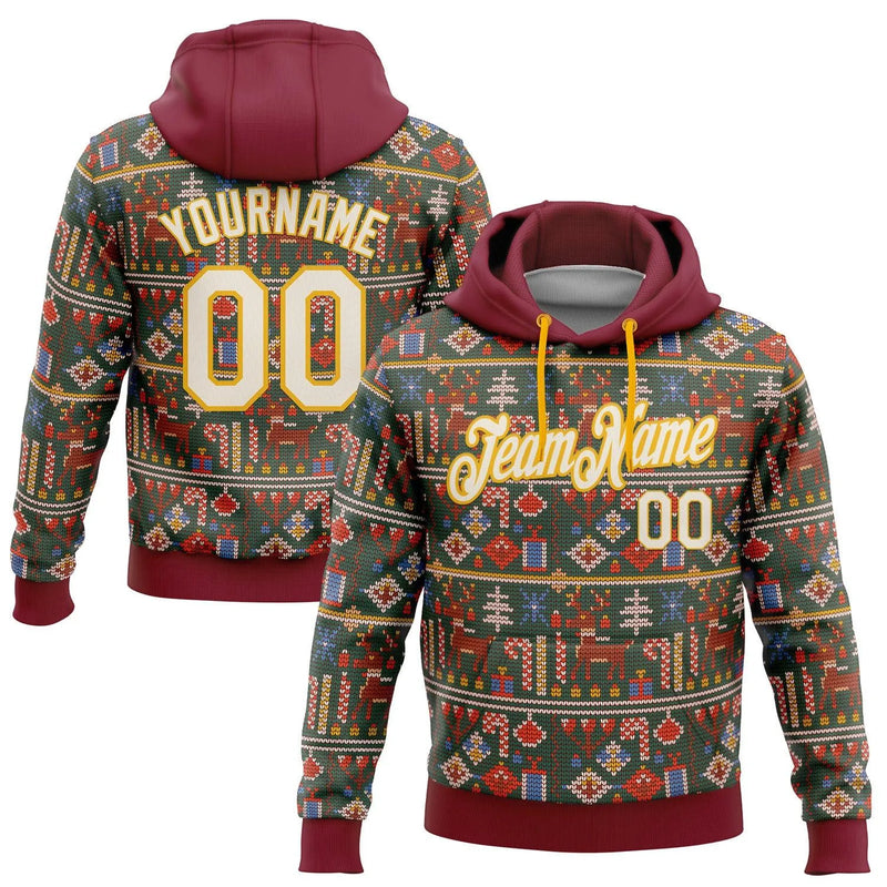 Personalized Name and Number Holiday Hoodie, Custom Christmas Pullover Hoodie, Xmas Sports Fan Fleece Sweatshirt, Holiday Present