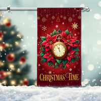 Poinsettia Clock Christmas Flag, Most Wonderful Time of the Year Garden Flag, Double Sided Holiday Garden Flag, Festive Lawn Yard Decor