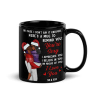 Adorable Christmas Couple Ceramic Mug, Romantic Black Couple Coffee Mug, Heartfelt Holiday Coffee Cup, Anniversary Present Mug for Husband Wife
