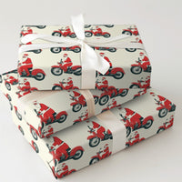 Red Motorcycle Gift Wrap, Chopper Santa Christmas Wrapping Paper, Biker Santa Holiday Wrapping Paper, Novelty Christmas Gift Wrap for Men
