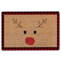 Red Buffalo Plaid Welcome Mat, Rudolph Christmas Doormat, Reindeer Holiday Entryway Mat, Adorable Xmas Front Door Mat, Winter Decor Present