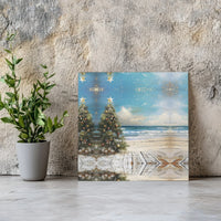 Tropical Beach Ocean View Holiday Poster, Coastal Christmas Tree Canvas Art, Coastal Winter Wall Decor, Digital Download