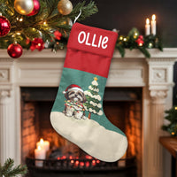 Santa Dog Lights Holiday Stocking, Personalized Shih Tzu Christmas Stocking, Adorable Puppy Christmas Stocking, Velboa Pet Lover Xmas Decor Present