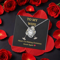 Romantic Christmas Present for Wife, Wife Love Knot Necklace, CZ Crystal Knot Necklace, Rotating Rose Box Jewelry, Keepsake Pendant Necklace