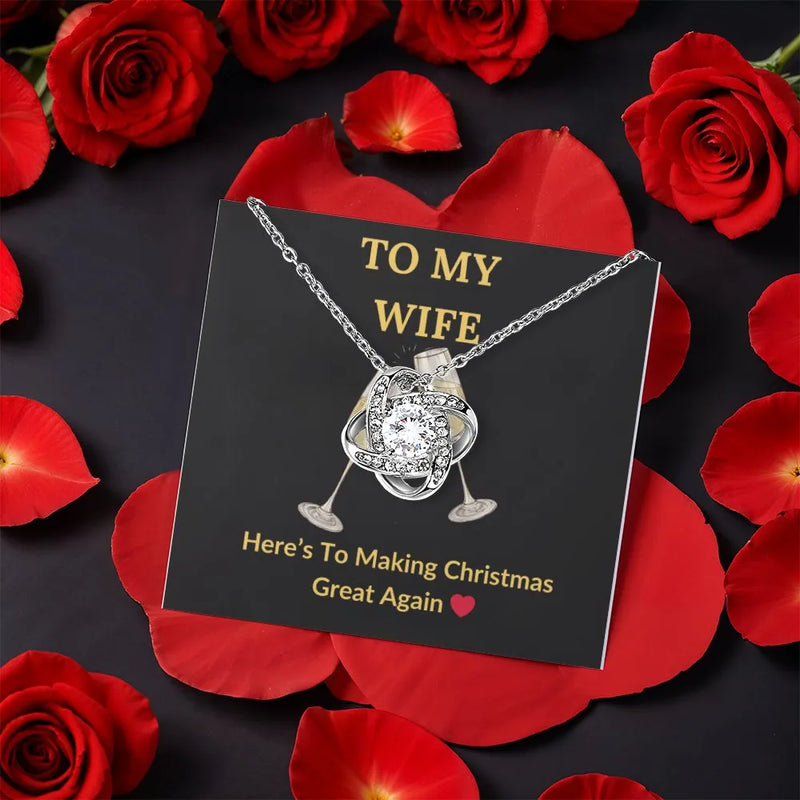Romantic Christmas Present for Wife, Wife Love Knot Necklace, CZ Crystal Knot Necklace, Rotating Rose Box Jewelry, Keepsake Pendant Necklace