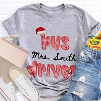 Personalized School Bus Driver Holiday Shirt, Custom Bus Driver Santa Hat Christmas T-Shirt, Christmas Bus Driver Tee, Holiday Present
