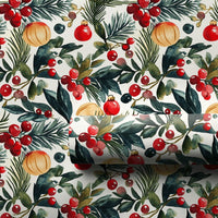 Botanical Berry Gift Wrap, Watercolor Pine Holly Christmas Wrapping Paper, Festive Holiday Wrapping Paper, Xmas Present Wrap Roll