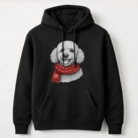 Festive Dog Scarf Sweatshirt, Poodle Christmas Hoodie, Adorable Puppy Winter Hooded Pullover, Retro Holiday Dog Lover Hoodie, Poodle Mom Present