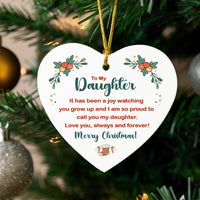 Sentimental Daughter Christmas Ornament, To My Daughter Heart Ceramic Ornament, Holiday Keepsake Ornament, Present for Daughter from Parents