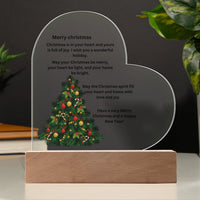 Holiday LED Night Light, Merry Christmas Acrylic Heart Plaque, Xmas Tabletop Sign, Festive Heart Keepsake, Christmas Present for Family Friends