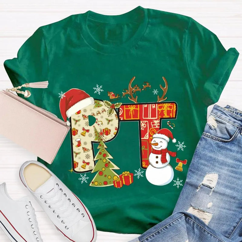 PT Snowman Graphic Tee, Physical Therapy Christmas Shirt, Physical Therapist Holiday T-Shirt, Winter Rehab Clinic Tee, PT Christmas Present
