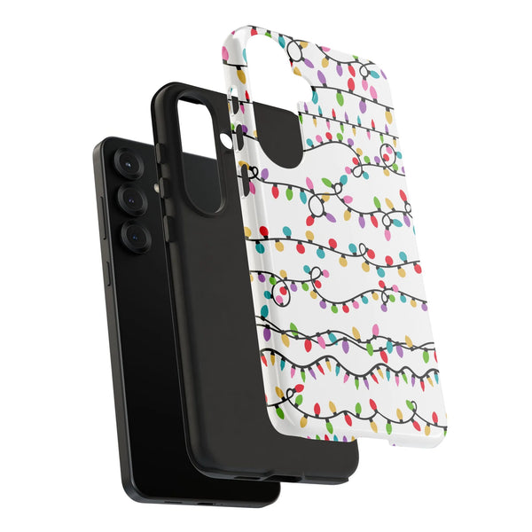 Holiday String Bulb Phone Cover, Colorful Christmas Lights Phone Case, Festive Xmas Pattern Phone Case, Dual Layer Shockproof