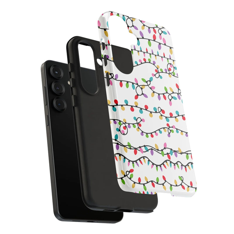 Holiday String Bulb Phone Cover, Colorful Christmas Lights Phone Case, Festive Xmas Pattern Phone Case, Dual Layer Shockproof Samsung Case