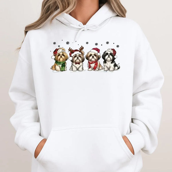 Humorous Holiday Shih Tzu Hooded Sweatshirt, Shih Tzu Christmas Hoodie, Santa Reindeer Dog Pullover, Dog Lover Christmas Pres
