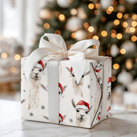 Santa Hat Animal Gift Wrap, Christmas Llama Wrapping Paper, Watercolor Holiday Wrapping Paper, Adorable Winter Present Paper