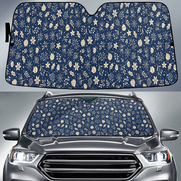 Festive Winter Botanical Windshield Shade, Christmas Car Sunshade, Holiday Foliage Sun Shade, Merry Christmas Car Accessories