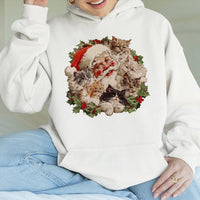 Retro Christmas Cat Hoodie, Vintage Santa Kittens Hoodie, Festive Santa Claus Cat Lover Sweatshirt, Comfy Holiday Pullover, Xmas Cat Present