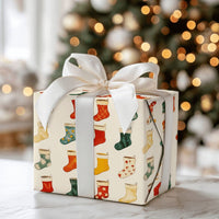 Vintage Holiday Gift Wrap, Christmas Stocking Wrapping Paper, Colorful Festive Christmas Wrapping Paper Roll, Traditional Xmas Present Wrap